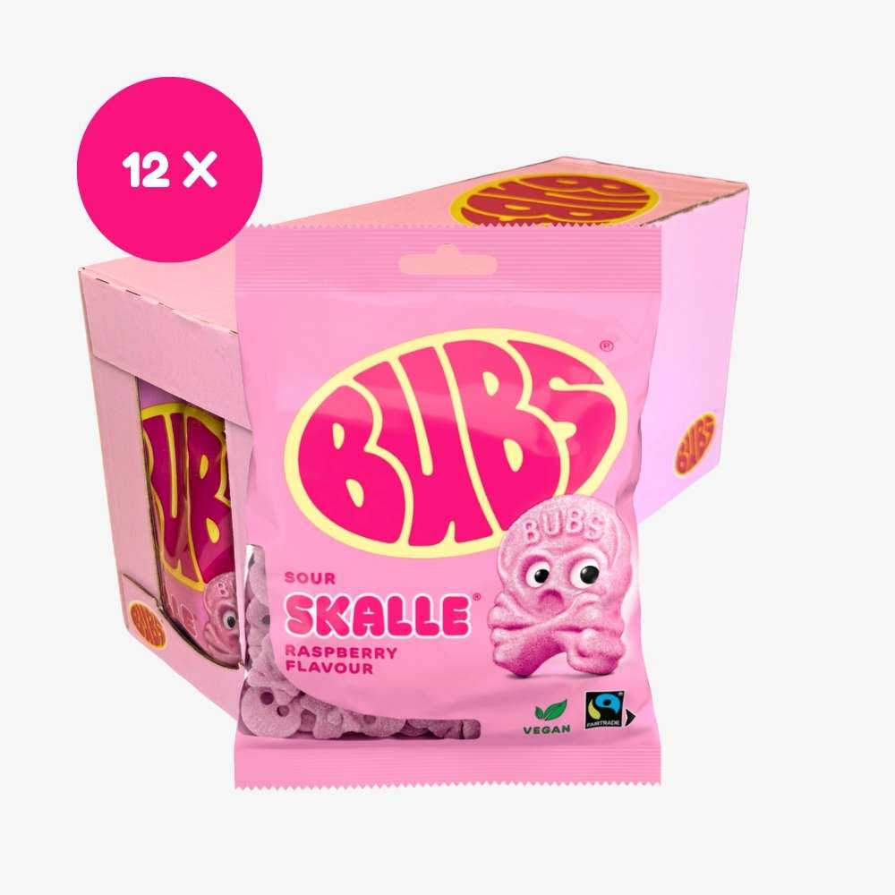 BUBS Sour Raspberry Skalle 12-Pack